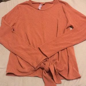 Tie front long sleeve sweater